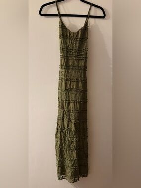 Me Jane Olive Green Tiered Ruffle Maxi Dress
